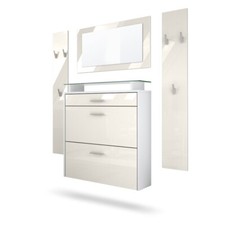 Garderobenset Garderobe Paneele Schuhschrank Spiegel Malea Weiß matt
