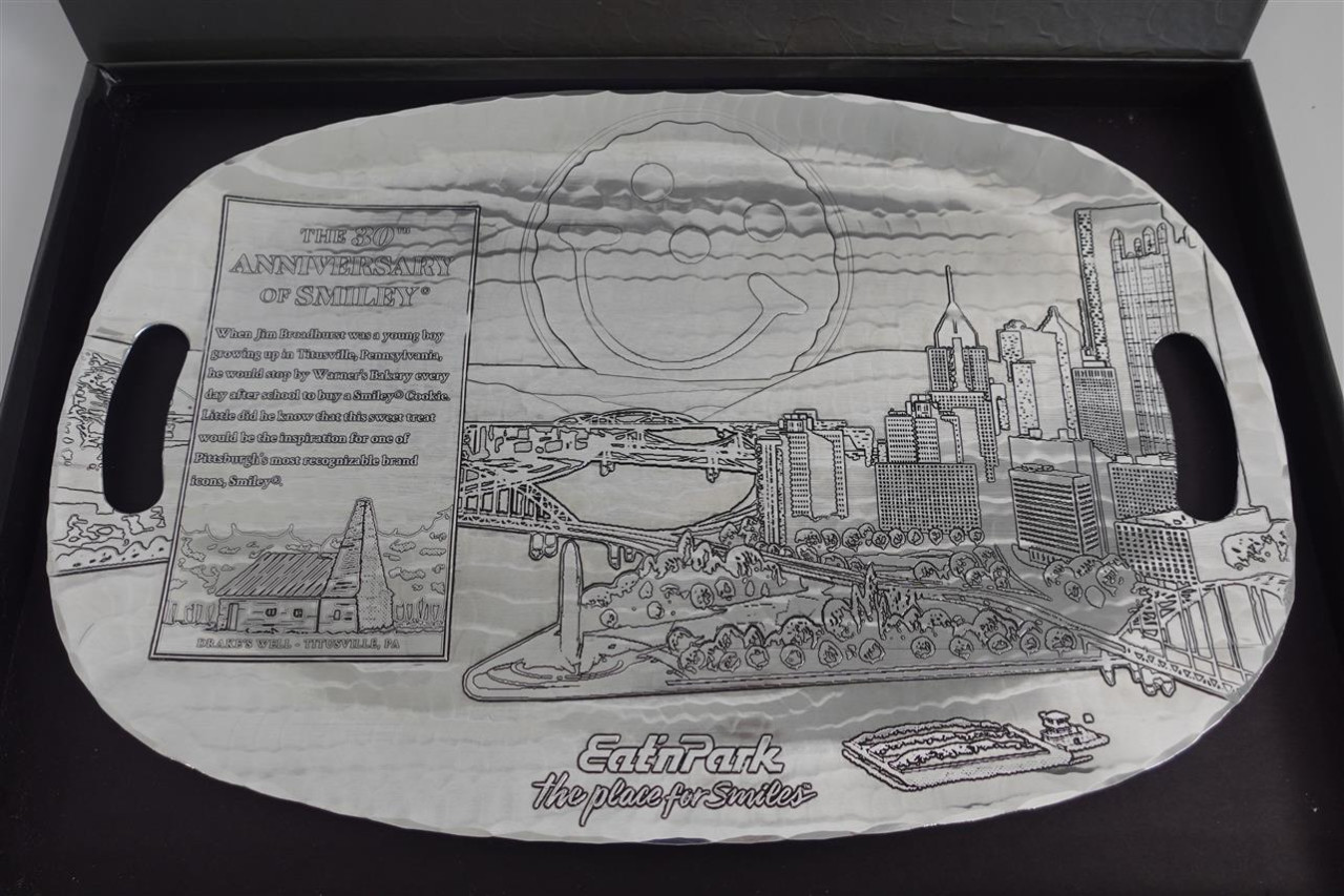 Wendell August Forge RARE Large Serving Tray Eat N Park Smiley Cookie Pittsburgh