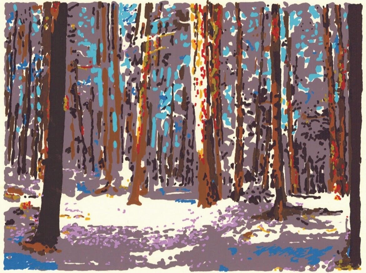 1997 original winter silkscreen serigraph print 9 colors hand printed