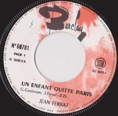 JEAN FERRAT EIN KIND VERLÄSST PARIS / GLÜCKLICH DER, DER STIRBT, FRANZÖSISCH 45