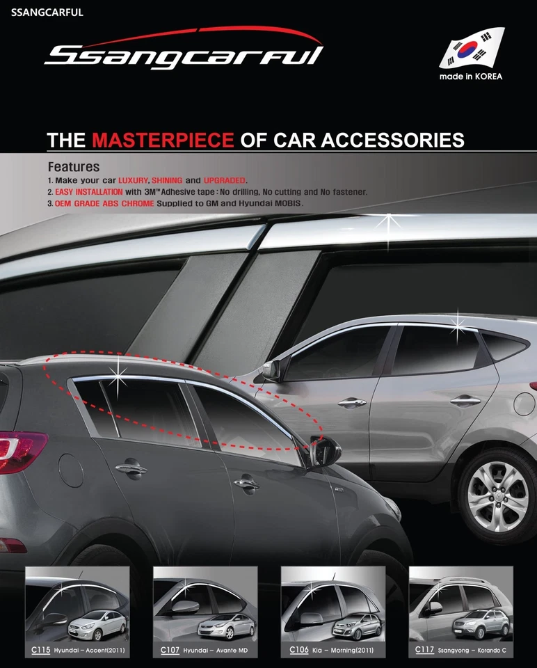 Chrome Silver Door Window Glass Frame Molding C108 for Hyundai Sonata 2010~2013 - Image 4 of 4