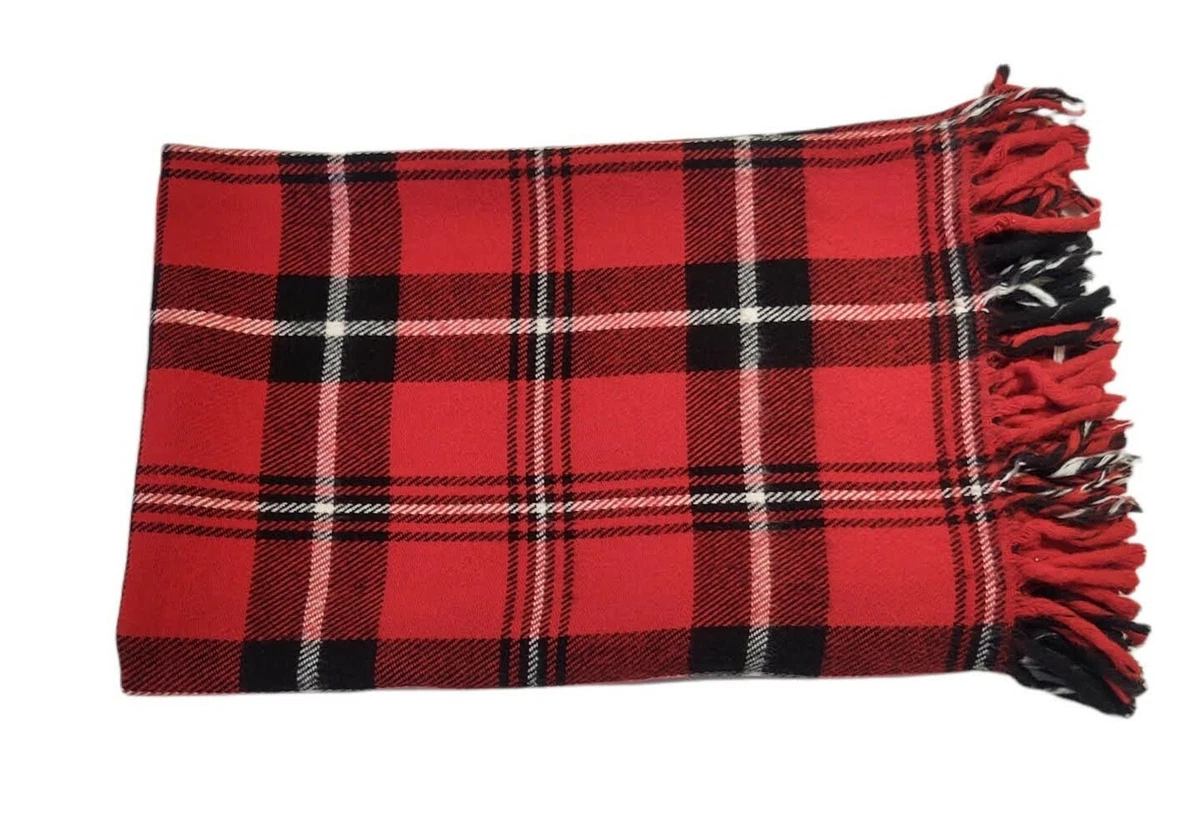 Vtg Faribo Red Plaid Fringed Acrylic Stadium Blanket Throw