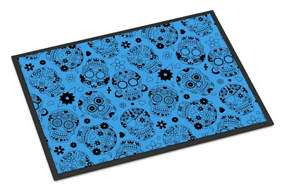 Day of the Dead Blue Skulls Indoor Outdoor Mat 24x36 Inches BB5120JMAT