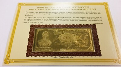 1890 $1,000 Gold Foil Treasury Note - Danbury Mint | eBay