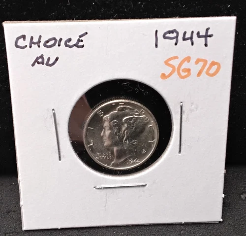 1944 MERCURY SILVER DIME - CHOICE AU - SG70