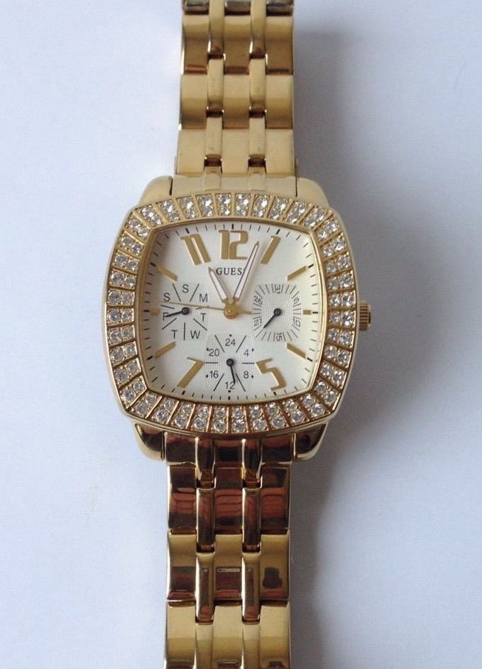 GUESS Ladies Watch Polished Golden Band/Case W/Swarovski