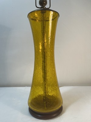 Mid Century Modern Blenko Crackle Glass Table Lamp 5519L In Gold. 1957  