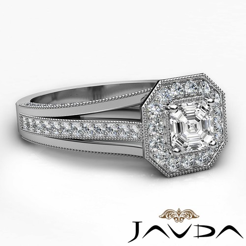 Halo Milgrain Pave Bezel Set Asscher Diamond Engagement Ring GIA G VS1 1.40 Ct - Picture 3 of 12