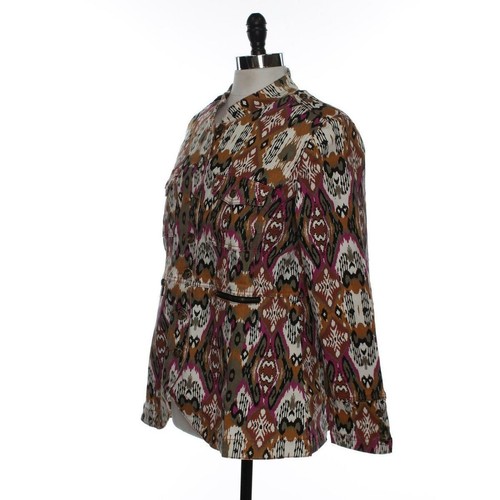 Diane Gilman Womens L Button-Down Collar Basic Jacket Multi-Color Chic Brown - Picture 3 of 4