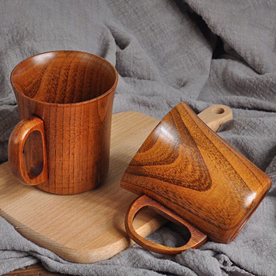 Buy Solid Jujube Mug Wooden Coffee Beer Mugs Wood Cup Handmade Tea Cup With Handle 2pcs Online - View #3