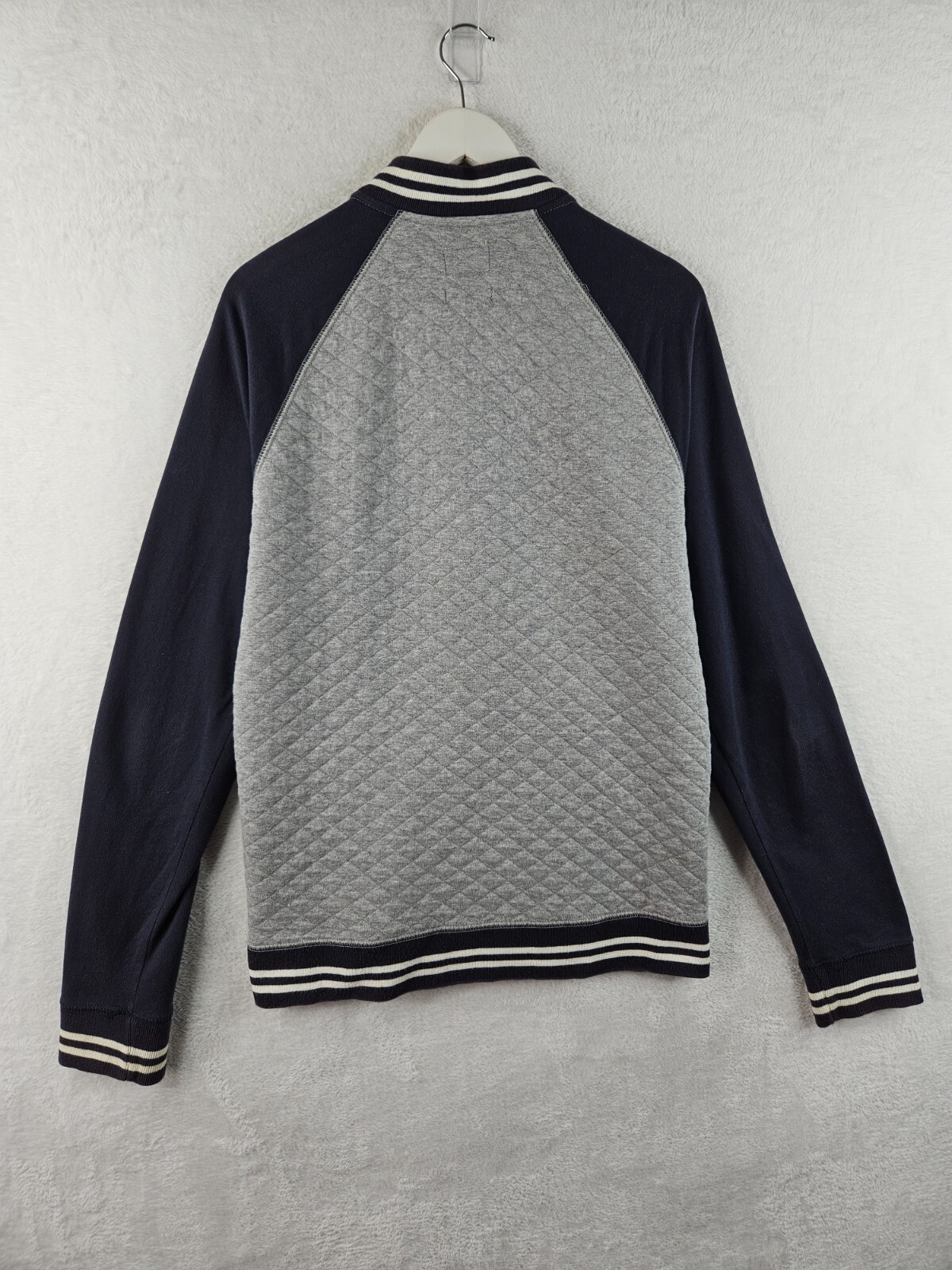 NEXT Mens Grey Navy Blue Full Zip Bomber Varsity Jacket Size Large L