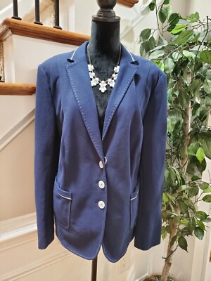 Bloomingdale's Basler Women Blue Polyester Long Sleeve Single Breasted Blazer 52