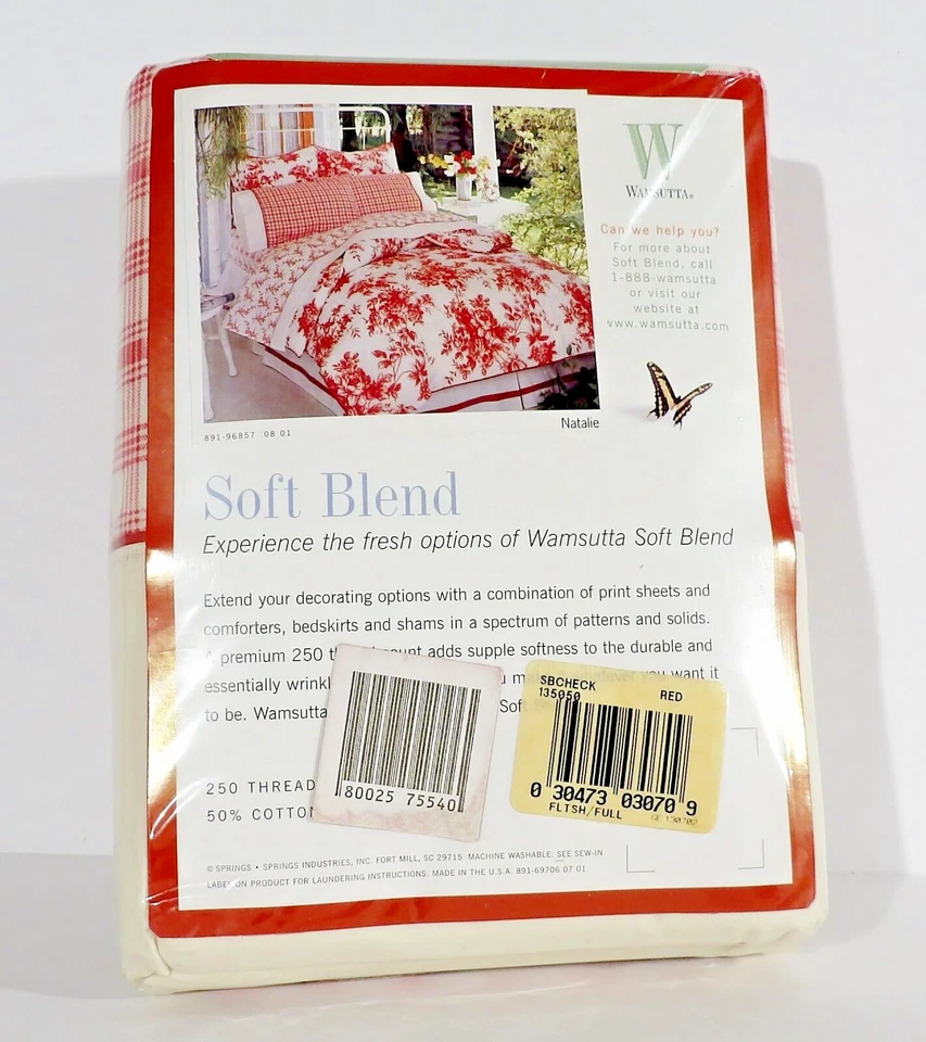 Sábana plana completa Wamsutta mezcla suave rojo y marfil a cuadros NATALIE vintage NUEVA Foto 3 de 4