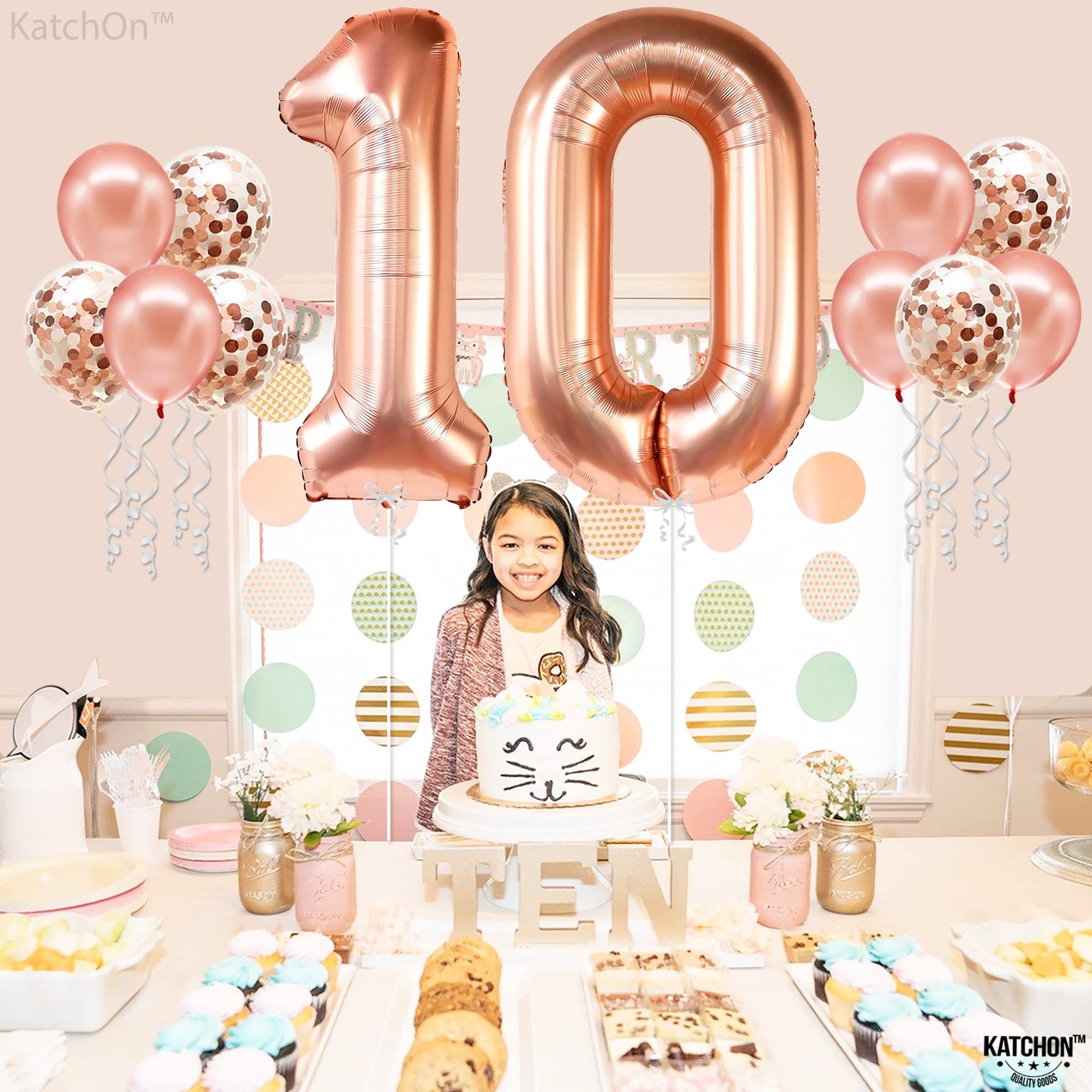 KatchOn Giant Rose Gold 10 Balloon Number - 40 Inch Pack of 12 | Rose Gold 10...