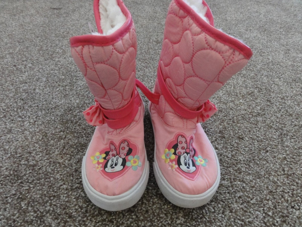GIRLS DISNEY MINNIE MOUSE PINK WINTER BOOTS WITH FAUX FUR LINING