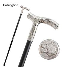 White Roaring Bear Head Flower Totem Relief Walking Cane Fashion Walking Stick