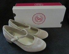 SO FERRON Girls Gold Velvet Glitter Mary Jane Strap Shoes US 4 9-10 Year NWB