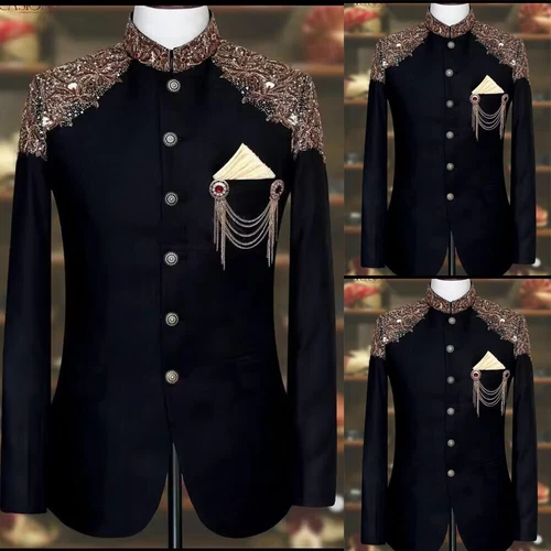 Black Men's Suits Streetshot 3D Floral Formal Business Wedding Groom Blazer Pant - 第 1/11 張圖片