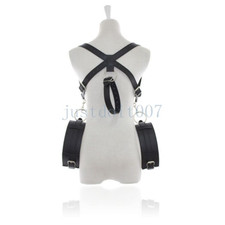 NEW PU Leather Restraint Leg Thigh Locking Wrist Cuffs Belt Harness FUN Set