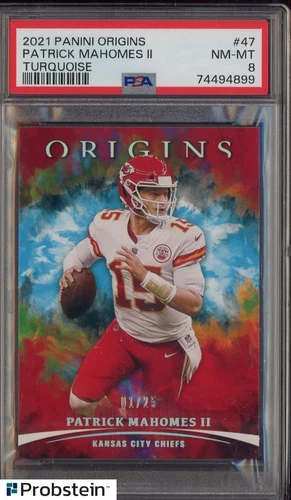 2021 Panini Origins Patrick Mahomes II Turquoise 1/25 PSA 8 NM-MT