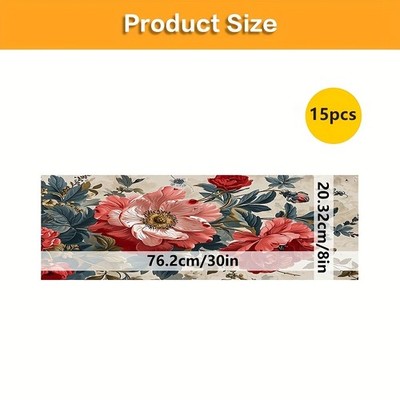 15pcs of New Rubber Anti-Slip Mats Are On, Featuring Large Floral Printed Stai