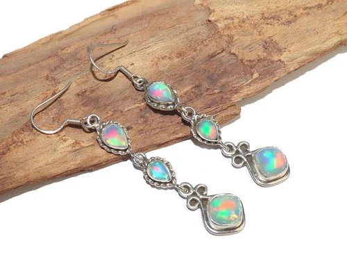 Natural Ethiopian opal earring in 925 silver fire opal long earring gift for mom