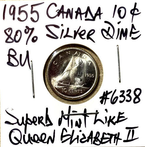 1955 Canada 80% Silver 10 Cents BU Superb Queen Elizabeth II Canadian Dime