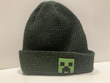 Official Minecraft Green Creeper Beanie Kids/Youth Waffle Knit Winter OSFM EUC