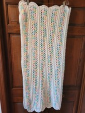 Handmade Acrylic Crochet Baby Blanket 44x36 Scalloped Boarder-Non-Smoking Home