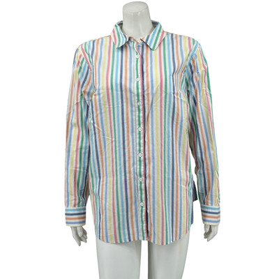 Talbots Top Womens Plus 2X White Multi Rainbow Stripe Button Up 100% Cotton Work