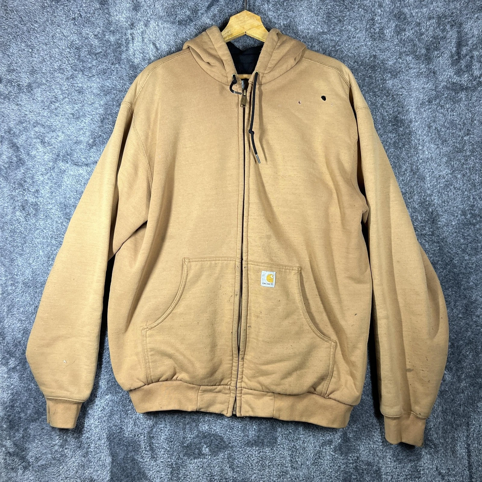 Carhartt Hoodie Mens Large Tall Brown Thermal Lined Full Zip Workwear J149 BRN