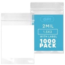 GPI Pack of 1000 1.5 x 2 Clear Plastic RECLOSABLE Zip Jewelry Bags-Bulk mil