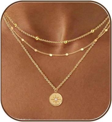Layered Necklaces for Women, Dainty 14K Gold Plated Circle Peadant Chain Necklac
