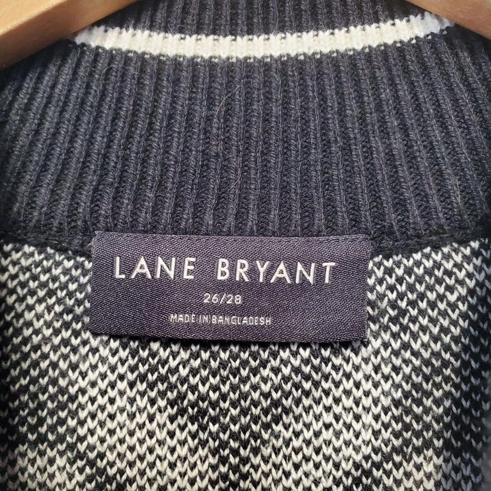 Suéter Lane Bryant Mujer Plus 26/28 Negro Blanco Copo de Nieve Fair Isle Vacaciones Foto 3 de 4