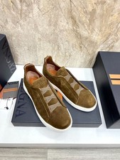 ZEGNA Olive Green Suede Triple Stitch Sneakers Full Sizes