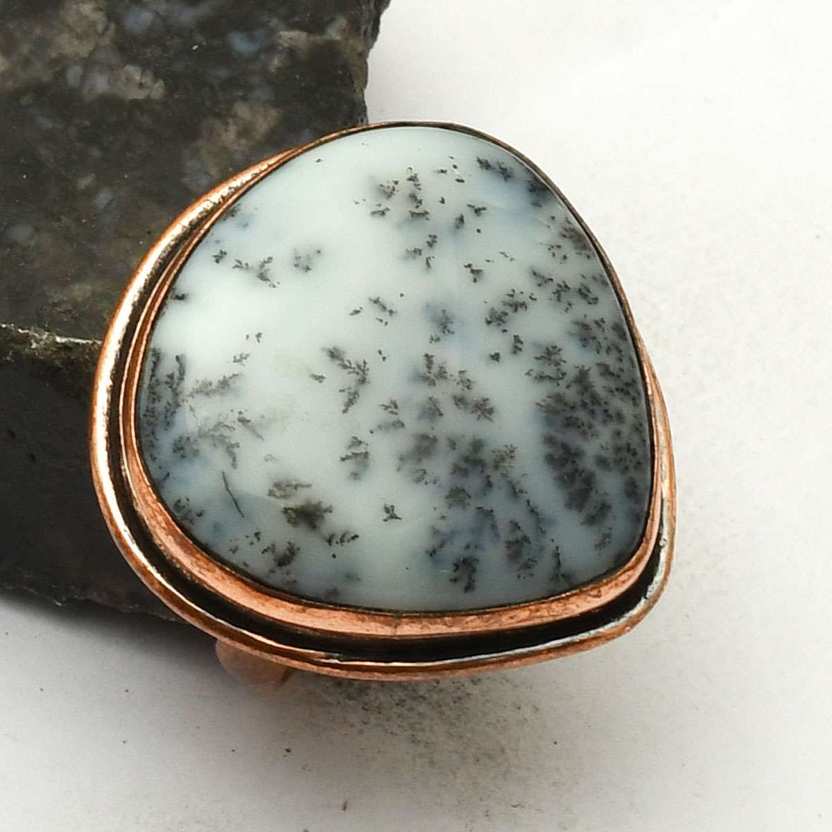 Dendrite Opal Gemstone Handmade Pure Copper Ring Jewelry US Size-8.75 AR 75485