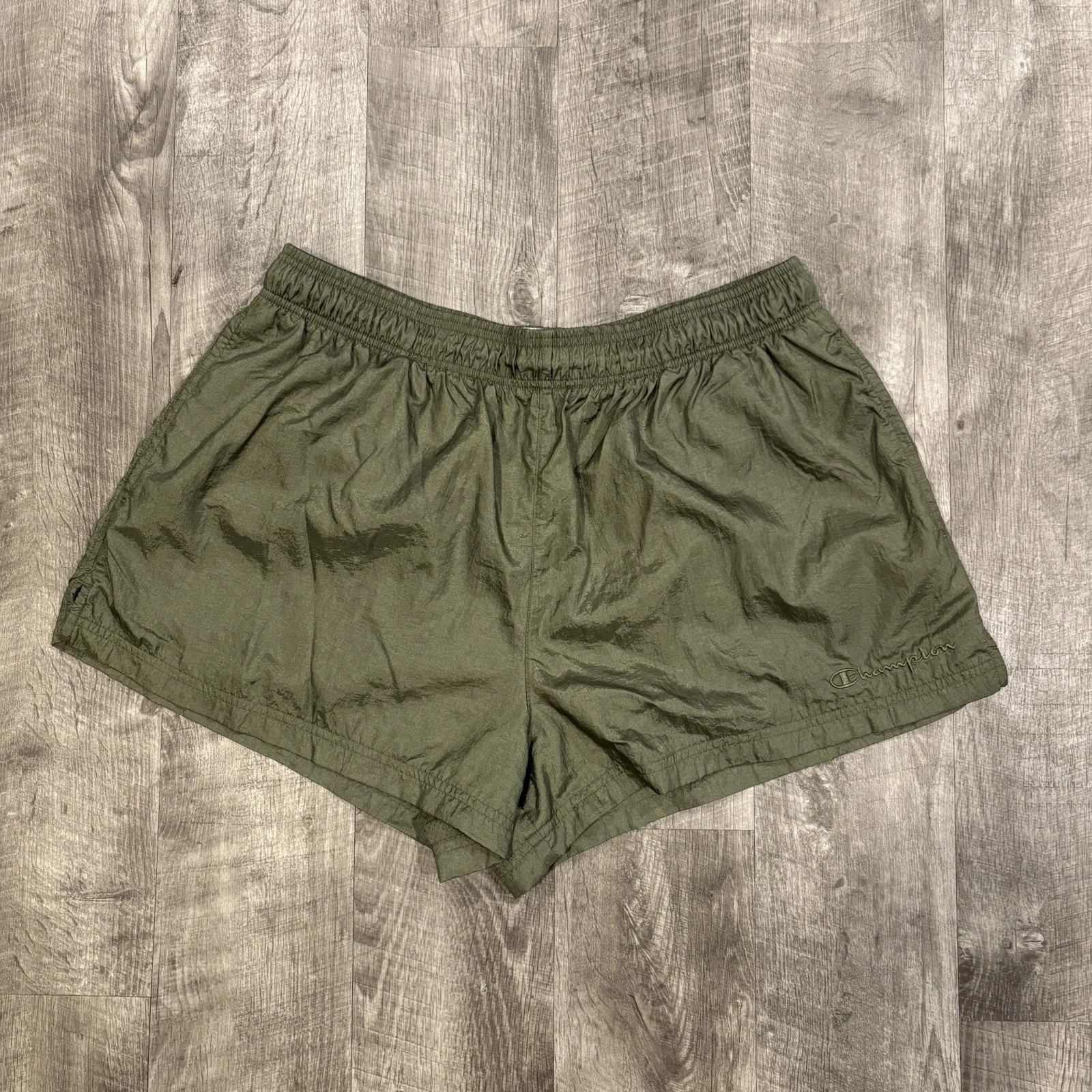 Vintage Champion Shorts Track Running Olive Green Men’s XL Mesh Athletic