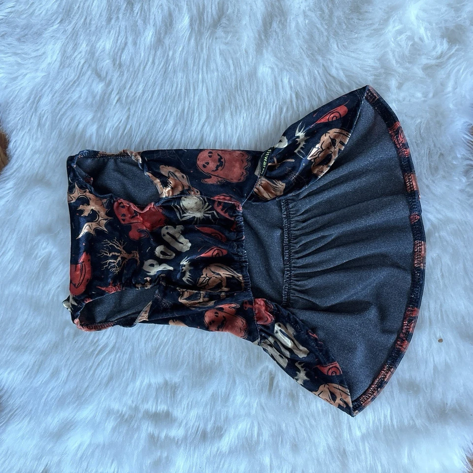 Vestido calce cálido de terciopelo negro y naranja espeluznante para perro de Halloween talla M Foto 4 de 4