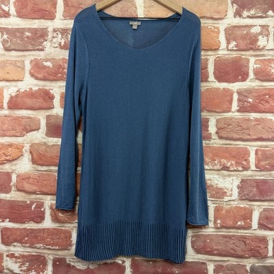 J Jill Sweater Womens L Blue Linen Blend Casual Lagenlook Longline Tunic Knit