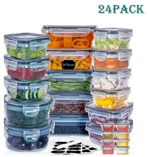 24PCS Food Storage Container Set Plastic Bowls with Flip Lids Dishwasher Safe