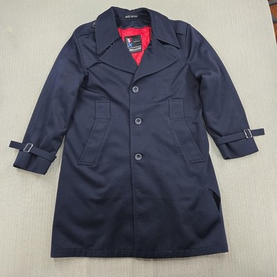 Vintage Harbor Master Trench Coat Mens 38 Blue Raschel Knit Lined USA