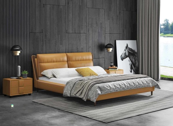 Design Leder Bett Luxus Polster Betten Doppel Schlafzimmer 180X200 Orange MöBel-image