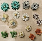 Vintage Flower Earrings Clip-On (8) Pairs Costume Jewelry Mixed Materials Lot
