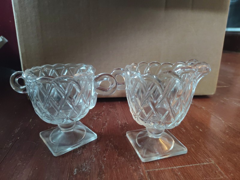 Vintage Indiana Glass Pretzel Pattern Footed Open Sugar Bowl & Creamer Set