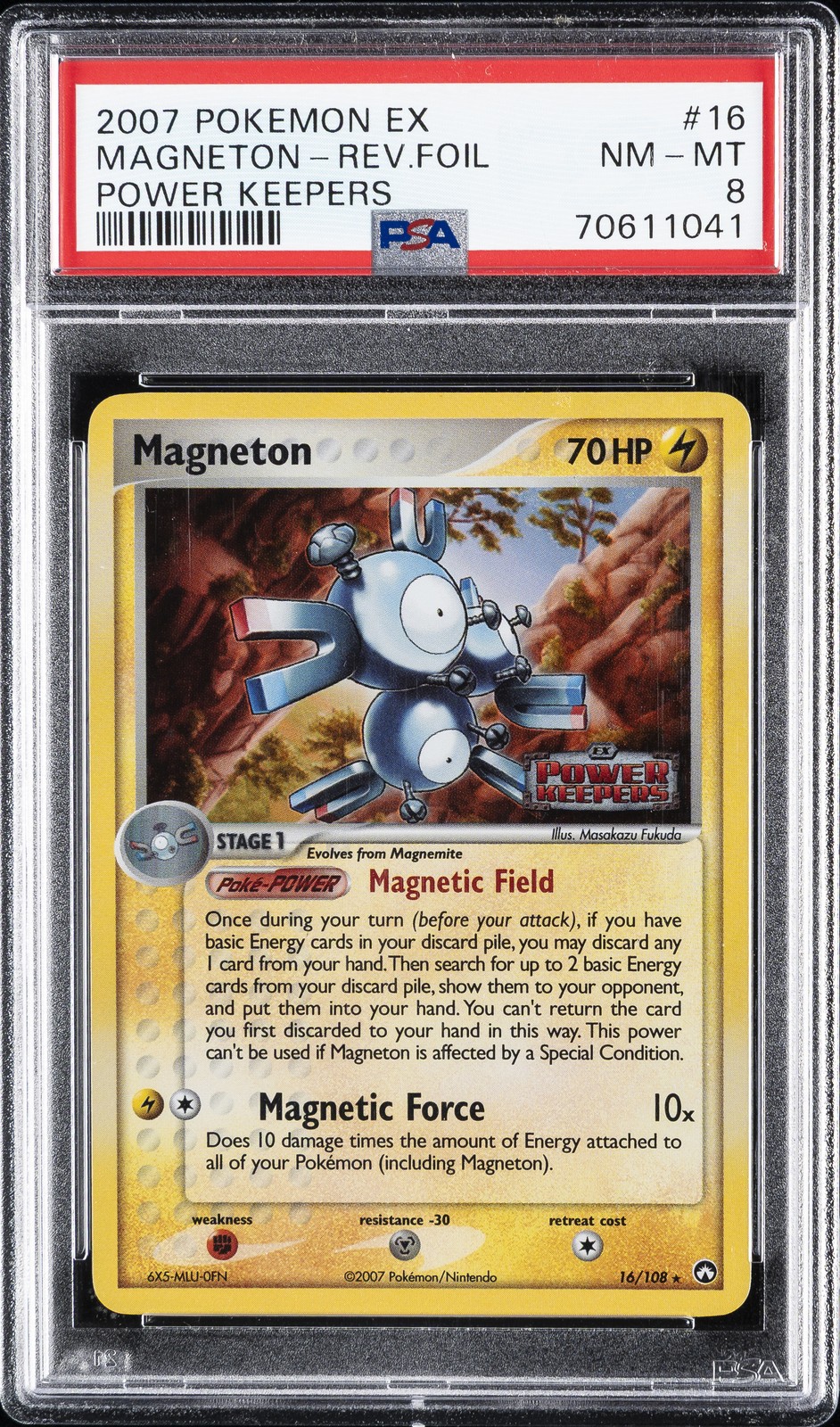 2007 POKEMON EX POWER KEEPERS #16 MAGNETON-REVERSE FOIL PSA 8
