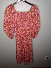 J. Crew Smocked Puff Sleeve Square Neck Floral Midi Dress Small Cottage A