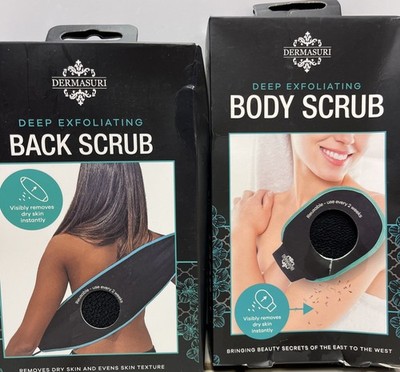 Dermasuri Deep Exfoliating Back Scrubber and Body Scrub Mitt Set New