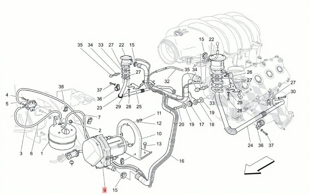99-19 MASERATI GRANTURISMO GRANCABRIO AIR INJECTION SMOG PUMP HOSE ASSEMBLY OEM
