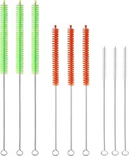 9PCS Reusable Long Colored Straw Cleaner Brush Set 12" Green, Red, Silver