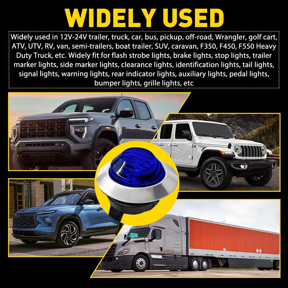 3/4" 12V Marker Lights LED Trailer Round Side Bullet Blue Stop Lamp w/ Ring 20x thumbnail 11